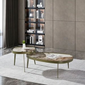 Set Masa cafea premium 110 x 70 x 35 cm / 56 x 56 x 45 cm Capri, blat din piatra, , Homedit