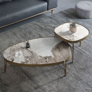 Set Masa cafea premium 110 x 70 x 35 cm / 56 x 56 x 45 cm Capri, blat din piatra, , Homedit