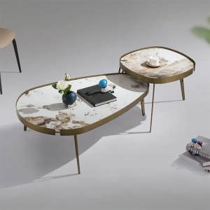 Set Masa cafea premium 110 x 70 x 35 cm / 56 x 56 x 45 cm Capri, blat din piatra, , Homedit