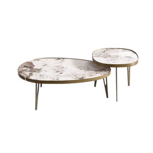Set Masa cafea premium 110 x 70 x 35 cm / 56 x 56 x 45 cm Capri, blat din piatra, , Homedit