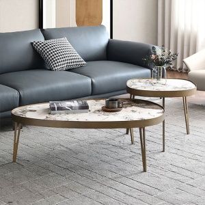 Set Masa cafea premium 110 x 70 x 35 cm / 56 x 56 x 45 cm Capri, blat din piatra, , Homedit