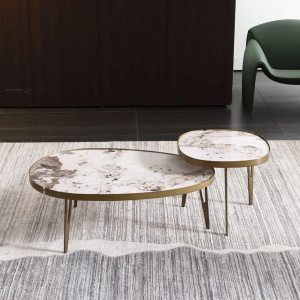 Set Masa cafea premium 110 x 70 x 35 cm / 56 x 56 x 45 cm Capri, blat din piatra, , Homedit