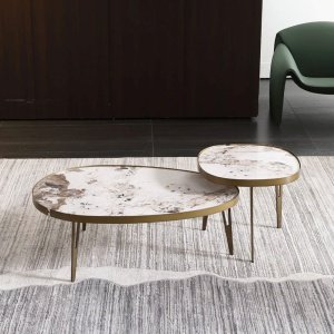 Set Masa cafea premium 110 x 70 x 35 cm / 56 x 56 x 45 cm Capri, blat din piatra, , Homedit