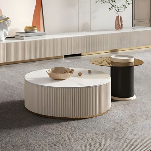 Set Comodă TV și Mese Living Decor Plus – Marmură Carrara, Lemn Masiv, Design Premium | Homedit