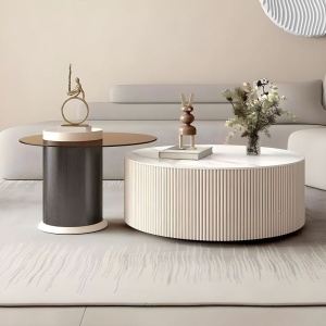 Set Comodă TV și Mese Living Decor Plus – Marmură Carrara, Lemn Masiv, Design Premium | Homedit