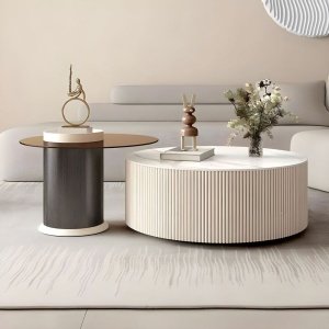 Set Comodă TV și Mese Living Decor Plus – Marmură Carrara, Lemn Masiv, Design Premium | Homedit