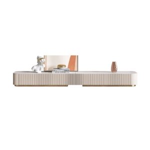 Set Comodă TV și Mese Living Decor Plus – Marmură Carrara, Lemn Masiv, Design Premium | Homedit