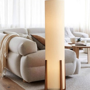 Lampa de podea Bryan, frasin si stofa, 120 x 30 cm, E27, Homedit