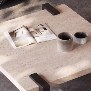 Masă cafea Palma 80x80x35 cm , lemn masiv de stejar  si piatra naturala | Homedit