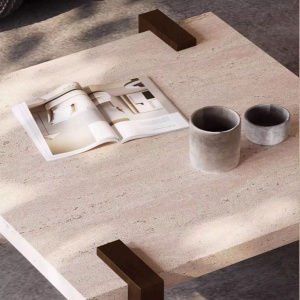 Masă cafea Palma 80x80x35 cm , lemn masiv de stejar  si piatra naturala | Homedit