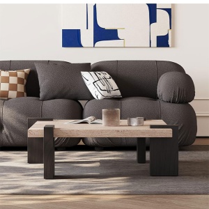 Masă cafea Palma 80x80x35 cm , lemn masiv de stejar  si piatra naturala | Homedit