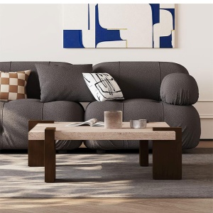 Masă cafea Palma 80x80x35 cm , lemn masiv de stejar  si piatra naturala | Homedit