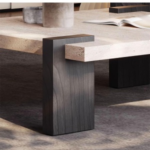 Masă cafea Palma 80x80x35 cm , lemn masiv de stejar  si piatra naturala | Homedit