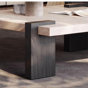 Masă cafea Palma 80x80x35 cm , lemn masiv de stejar  si piatra naturala | Homedit