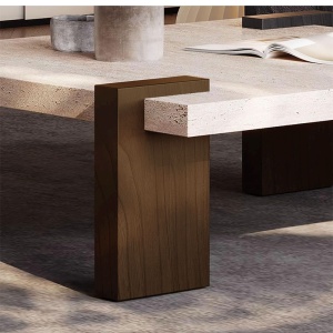 Masă cafea Palma 80x80x35 cm , lemn masiv de stejar  si piatra naturala | Homedit