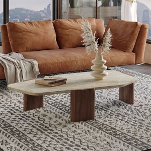 Masa de cafea lemn masiv si travertin 110 x 51 x 35 cm Pensive, Homedit