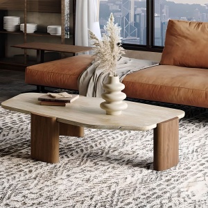 Masa de cafea lemn masiv si travertin 110 x 51 x 35 cm Pensive, Homedit