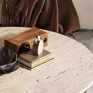 Masa cafea premium lemn masiv si Terrazzo, 90 cm Dune, Homedit