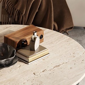 Masa cafea premium lemn masiv si Terrazzo, 90 cm Dune, Homedit