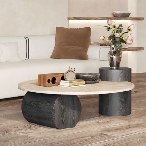 Masa cafea premium lemn masiv si Terrazzo, 90 cm Dune, Homedit