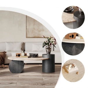 Masa cafea premium lemn masiv si Terrazzo, 90 cm Dune, Homedit