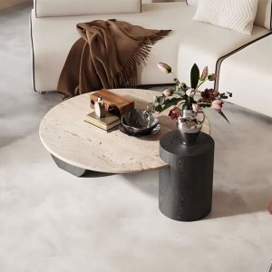 Masa cafea premium lemn masiv si Terrazzo, 90 cm Dune, Homedit