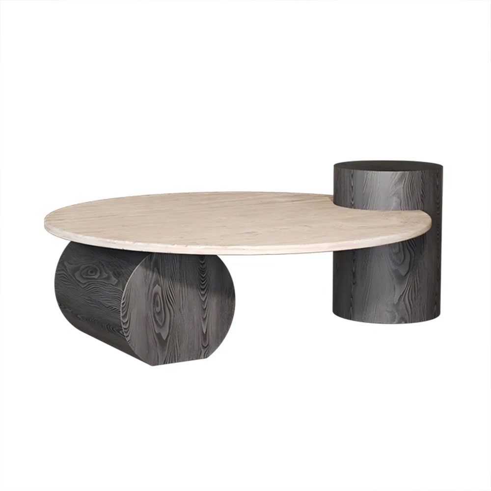 Masa cafea premium lemn masiv si Terrazzo, 90 cm Dune, Homedit