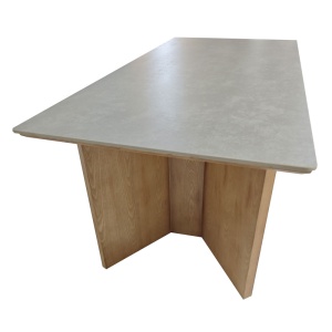 Masă dining Abenna 160x80x75 cm – blat din piatră naturală și picioare din lemn de cauciuc | Homedit