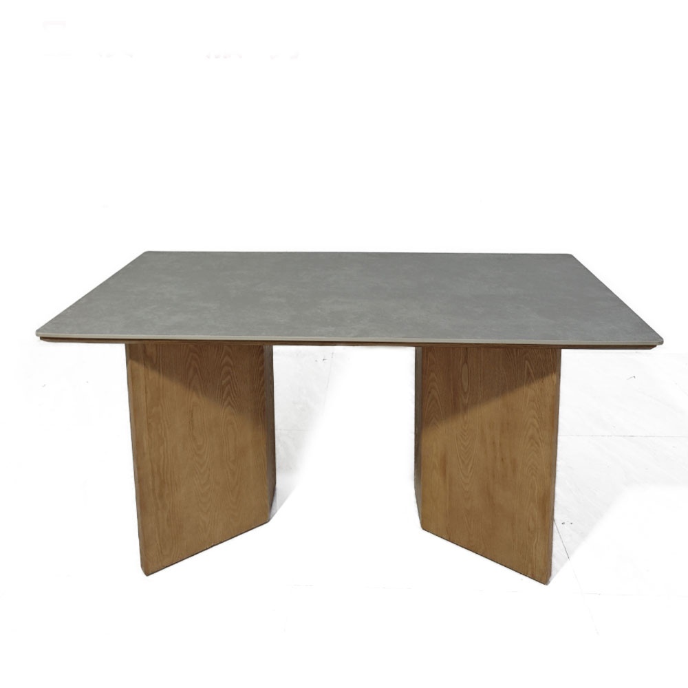 Masă dining Abenna 160x80x75 cm – blat din piatră naturală și picioare din lemn de cauciuc | Homedit