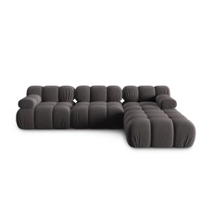 Canapea premium modulara din catifea Bellis, 288 x 96 cm, taburet 96 x 96 cm, gri, Homedit