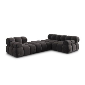 Canapea premium modulara din catifea Bellis, 288 x 96 cm, taburet 96 x 96 cm, gri, Homedit