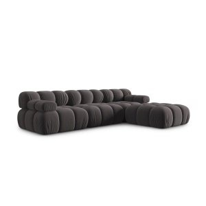 Canapea premium modulara din catifea Bellis, 288 x 96 cm, taburet 96 x 96 cm, gri, Homedit