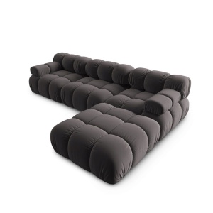 Canapea premium modulara din catifea Bellis, 288 x 96 cm, taburet 96 x 96 cm, gri, Homedit