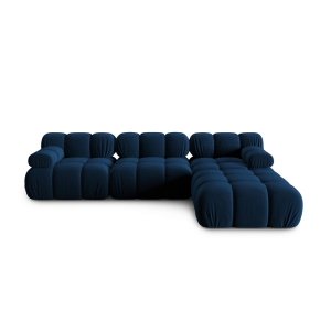 Canapea premium modulara din catifea Bellis, 288 x 96 cm, taburet 96 x 96 cm, albastru, Homedit