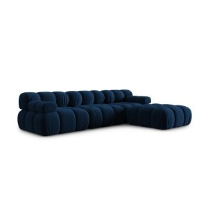 Canapea premium modulara din catifea Bellis, 288 x 96 cm, taburet 96 x 96 cm, albastru, Homedit