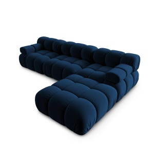 Canapea premium modulara din catifea Bellis, 288 x 96 cm, taburet 96 x 96 cm, albastru, Homedit