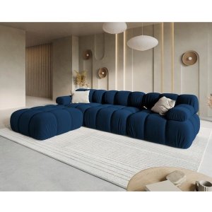 Canapea premium modulara din catifea Bellis, 288 x 96 cm, taburet 96 x 96 cm, albastru, Homedit