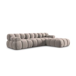 Canapea premium modulara din catifea Bellis, 288 x 96 cm, taburet 96 x 96 cm, bej, Homedit