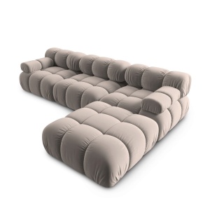 Canapea premium modulara din catifea Bellis, 288 x 96 cm, taburet 96 x 96 cm, bej, Homedit