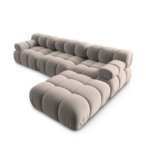 Canapea premium modulara din catifea Bellis, 288 x 96 cm, taburet 96 x 96 cm, bej, Homedit