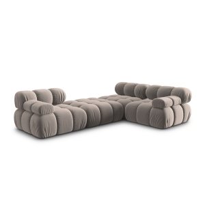 Canapea premium modulara din catifea Bellis, 288 x 96 cm, taburet 96 x 96 cm, bej, Homedit