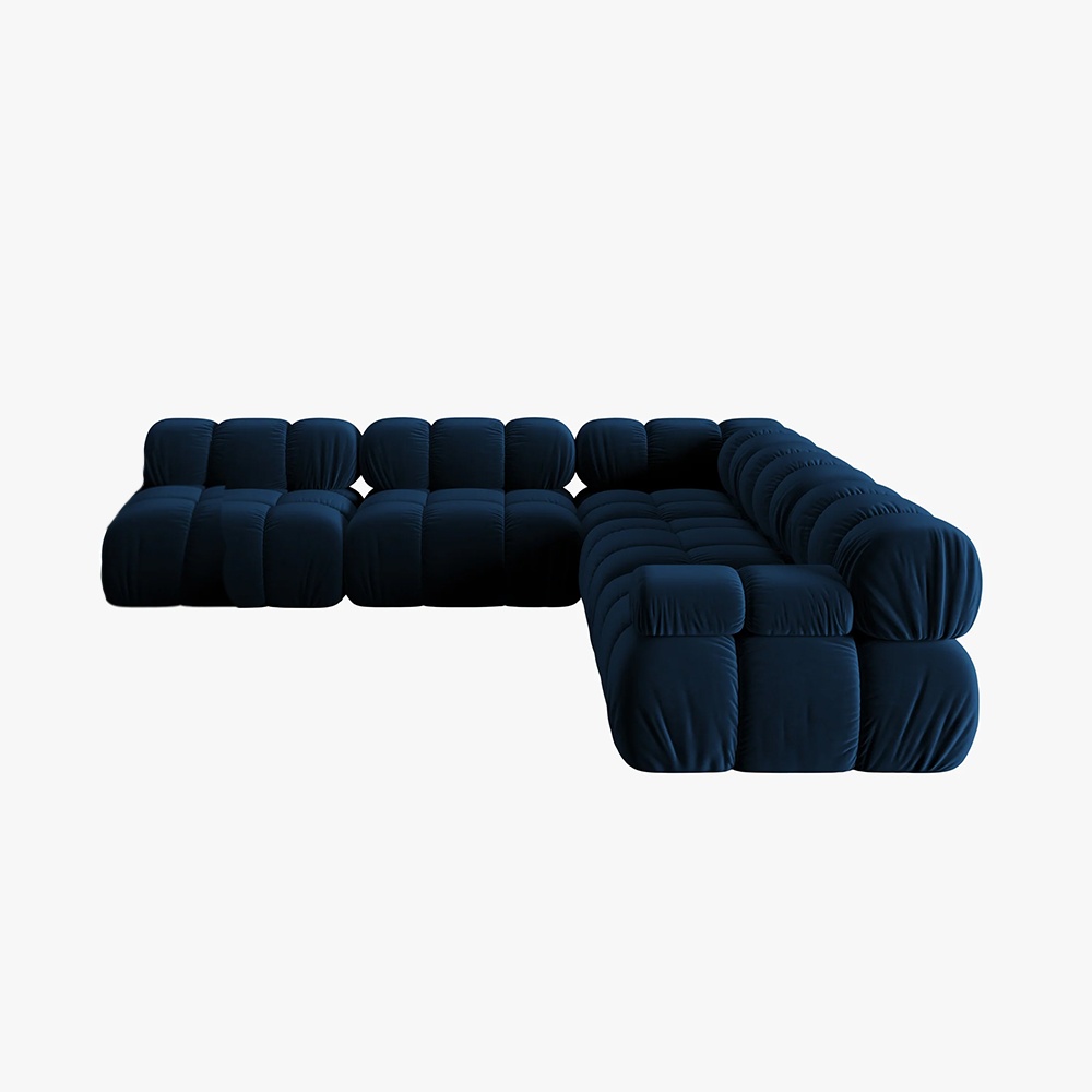 Colțar modular Bellis din catifea antipată albastru| Homedit