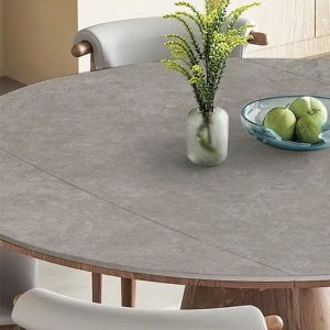 Masa extensibila 150 x 90 x 75 cm lemn masiv si ardezie gri Jhonson, masa dining rotunda, Homedit