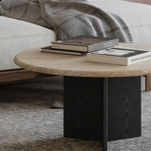 set mese cafea din stejar rosu si travertin, Manaby, Homedit