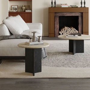 set mese cafea din stejar rosu si travertin, Manaby, Homedit