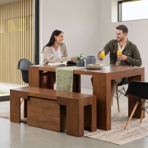 Masa extensibila 45 cm la 300 cm Even, din lemn masiv, Homedit