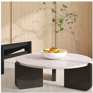 Masă cafea Luce terrazzo și lemn masiv stejar roșu – 80 x 35cm | Homedit