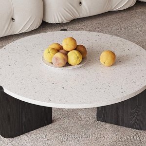 Masă cafea Luce terrazzo și lemn masiv stejar roșu – 80 x 35cm | Homedit