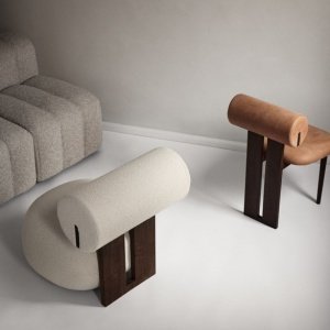 Scaun design Ottawa – boucle premium și lemn de nuc | Homedit