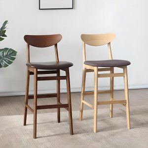 Scaun de bar Volya din lemn masiv și piele – design elegant, 106 cm înălțime | Homedit